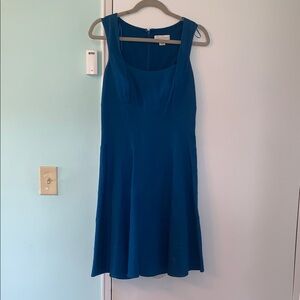 Blue Square Neck Fit-and-flare Sleeveless Dress